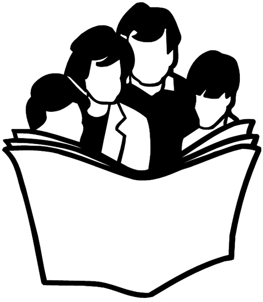 Family reading the newspaper vinyl sticker. Customize on line. Newspapers Communication 064-0198